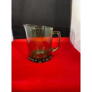 Vintage Large Green Glass Pitcher with Ribbed Bottom, Vintage Water Pitcher